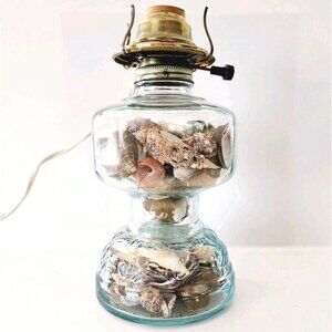 Vintage Handmade Lamp Maine Sea Shells Sea Glass MCM Working Nautical GstRm